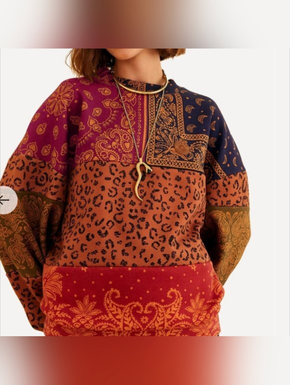 Farm Rio Patchwork Bandana Dream Oversized Crew Sweatshirt Size Small EUC